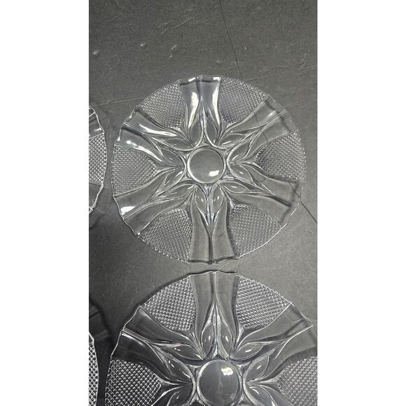 Set 4 Durand Royal Clear Pressed Glass Dessert Bread Plates Textured Geometric - Picture 4 of 5
